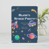 verjaardagsuitnodiging met een ruimtethema kaart (Staand voorkant)