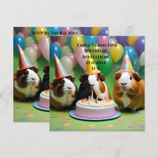 Verjaardagsuitnodiging met feestcavia's, save the date (Voorkant / Achterkant)