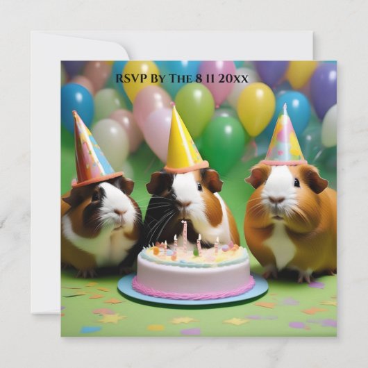 Verjaardagsuitnodiging met feestcavia's, save the date (Achterkant)