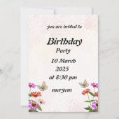 verjaardagsuitnodiging met Floral met vlinders Kaart (Voorkant)