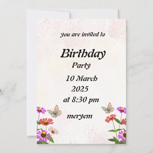 verjaardagsuitnodiging met Floral met vlinders Kaart (Voorkant)