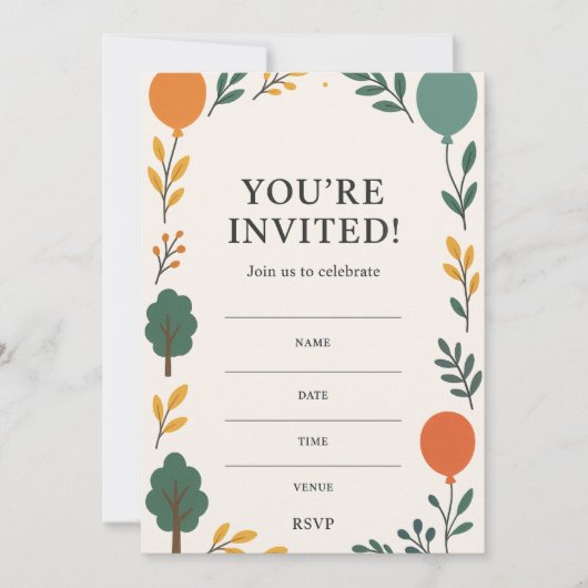 Verjaardagsuitnodiging met foto terug | Ballonnen Kaart (Voorkant)