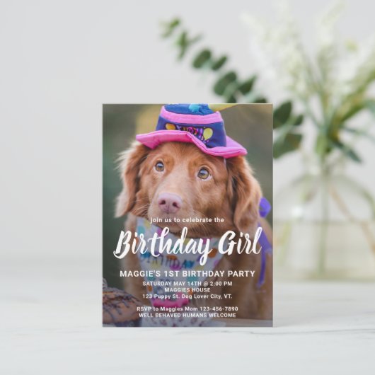 Verjaardagsuitnodiging met foto voor honden, perso briefkaart (Staand voorkant)