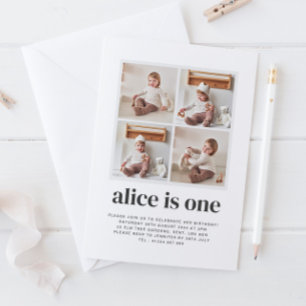 Verjaardagsuitnodiging met fotocollage voor 1e ver kaart