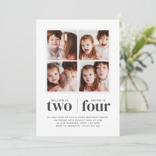 Verjaardagsuitnodiging met fotocollage voor gezame kaart (Staand voorkant)