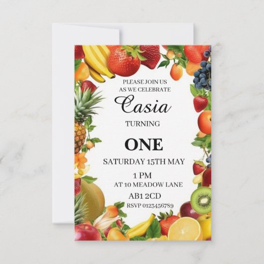 Verjaardagsuitnodiging met fruit Personalized Card Bedankkaart (Voorkant)