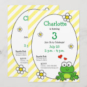 Verjaardagsuitnodiging met gele streep en malle ki kaart (Voorkant / Achterkant)