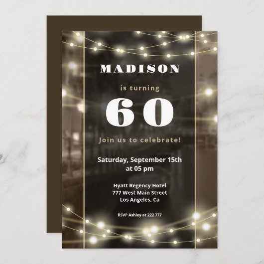 Verjaardagsuitnodiging met hangende lichten kaart (Voorkant / Achterkant)