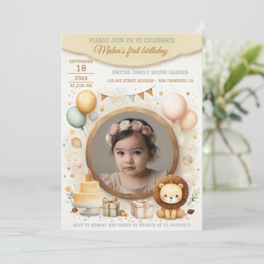 Verjaardagsuitnodiging met leeuwenwelp Lijst voor Kaart (Staand voorkant)