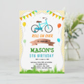 Verjaardagsuitnodiging met leuk fiets kaart (Staand voorkant)