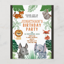 Verjaardagsuitnodiging met leuke jungle dieren
