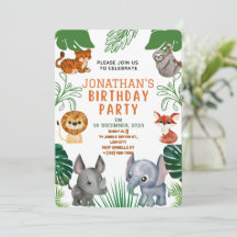 Verjaardagsuitnodiging met leuke jungle dieren