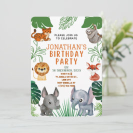 Verjaardagsuitnodiging met malse jungle dieren kaart