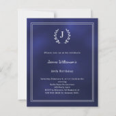 Verjaardagsuitnodiging met marineblauwe monogramkr (Voorkant)