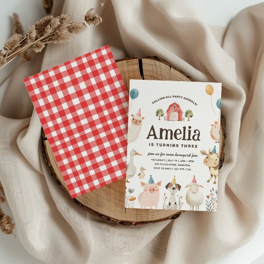 Verjaardagsuitnodiging met Mooie Boerderijdieren Kaart