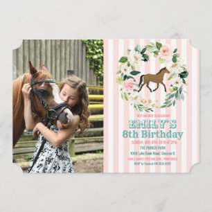 VERJAARDAGSUITNODIGING MET PAARD EN BLOEMEN VOOR E KAART