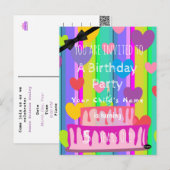 Verjaardagsuitnodiging met pastel hartjes op maat  briefkaart (Voorkant / Achterkant)