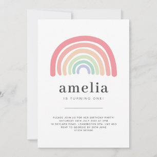 Verjaardagsuitnodiging met pastel regenboog kaart