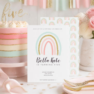 Verjaardagsuitnodiging met pastel regenboog | Meis Kaart
