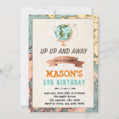 Verjaardagsuitnodiging met reis thema kaart (Voorkant)