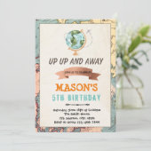 Verjaardagsuitnodiging met reis thema kaart (Staand voorkant)