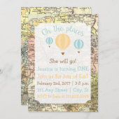 Verjaardagsuitnodiging met reisthema kaart (Voorkant / Achterkant)