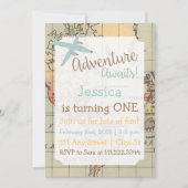 Verjaardagsuitnodiging met reisthema kaart (Voorkant)