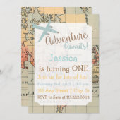 Verjaardagsuitnodiging met reisthema kaart (Voorkant / Achterkant)