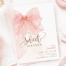Verjaardagsuitnodiging met roze strik voor Sweet 1