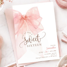 Verjaardagsuitnodiging met roze strik voor Sweet 1
