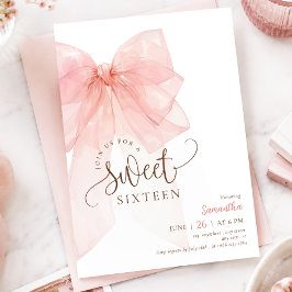 Verjaardagsuitnodiging met roze strik voor Sweet 1 Kaart