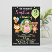 Verjaardagsuitnodiging met schattige bosdieren kaart (Staand voorkant)