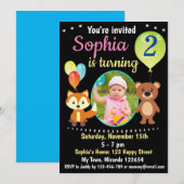 Verjaardagsuitnodiging met schattige bosdieren kaart (Voorkant / Achterkant)