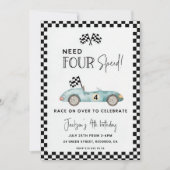 Verjaardagsuitnodiging met vier snelheden, 4e verj kaart (Voorkant)