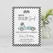 Verjaardagsuitnodiging met vier snelheden, 4e verj kaart (Staand voorkant)