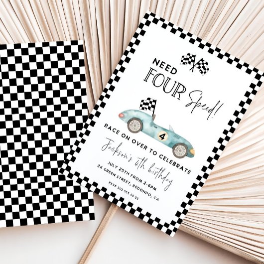 Verjaardagsuitnodiging met vier snelheden, 4e verj kaart