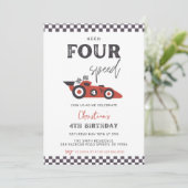 Verjaardagsuitnodiging met vier versnellingen nodi kaart (Staand voorkant)