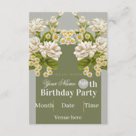 Verjaardagsuitnodiging met vintage bloemen - Wit & Kaart