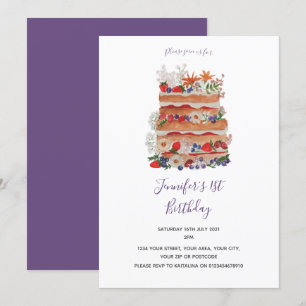 Verjaardagsuitnodiging met vintage cake kaart