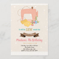 Verjaardagsuitnodiging met vintage naaigedachte