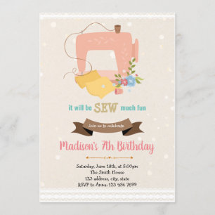Verjaardagsuitnodiging met vintage naaigedachte kaart