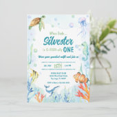 Verjaardagsuitnodiging met waterverf onder de zee kaart (Staand voorkant)