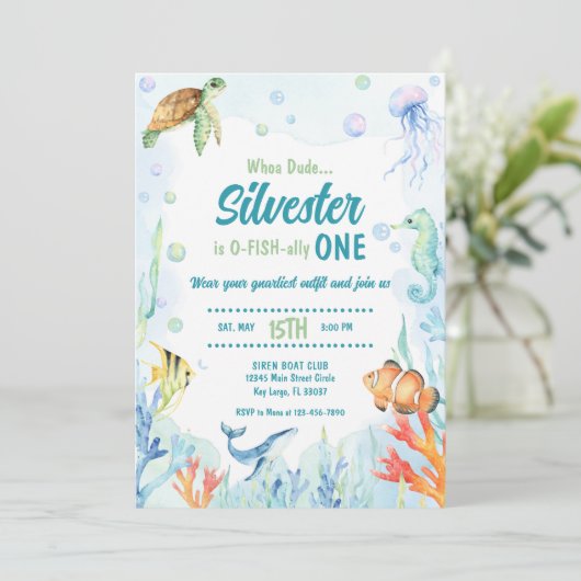 Verjaardagsuitnodiging met waterverf onder de zee kaart (Staand voorkant)