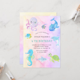 Verjaardagsuitnodiging met waterverf 'Schattig ond Kaart