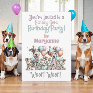 Verjaardagsuitnodiging met waterverf voor honden m kaart