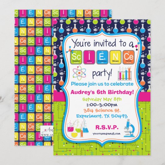 Verjaardagsuitnodiging met wetenschappelijk experi kaart (Voorkant / Achterkant)