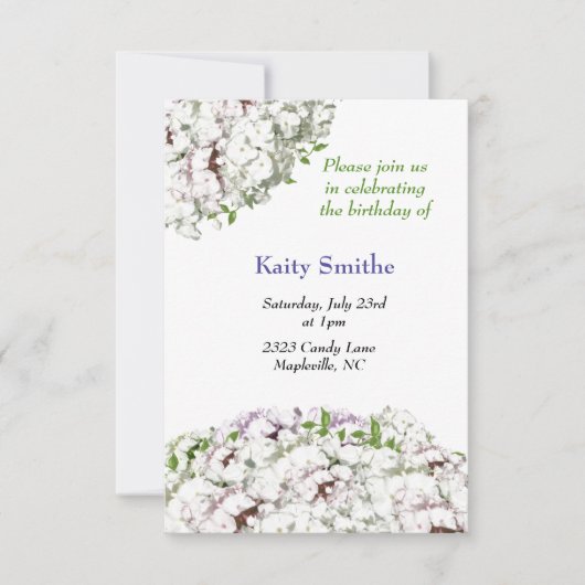 Verjaardagsuitnodiging met witte bloemen kaart (Voorkant)