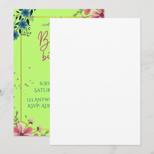 Verjaardagsuitnodiging mijlpaal – 20e tot 50e kaart (Voorkant / Achterkant)