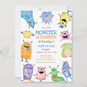 Verjaardagsuitnodiging Monster Jongen Kaart (Voorkant)