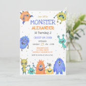 Verjaardagsuitnodiging Monster Jongen Kaart (Staand voorkant)
